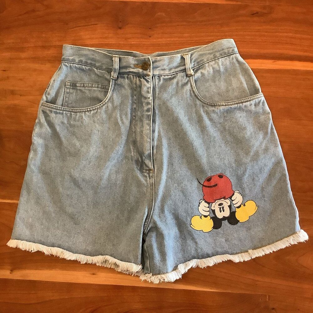 Mickey & Co Blue Denim Jean Shorts Women Girls 11/12 26X3.5 Vintage Disney